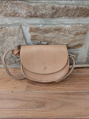 Humanoid Beige Leather Crossbody Saddle Bag in Tan Boho Mini